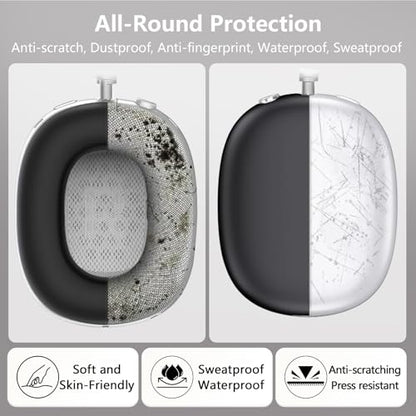 3-in-1 Silicone Case Cover for AirPods Max 2/AirPods Max Headphones, Apple AirPod Max Accessory Protective Cover, Headband/Ear Cups/Ear Pad Covers, Anti-Scratch and Sweatproof (All Black) - color: All black