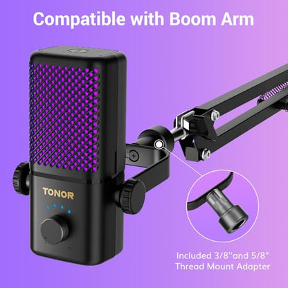 TONOR Gaming Microphone Compatible with Xbox, RGB Condenser Streaming Mic, Low Noise, Gain Control, One Tap Mute, Compatible with Capture Card, 200 cm/78inch Cable, Desktop Stand, Black TCX3 - color: Black, style: Microphone