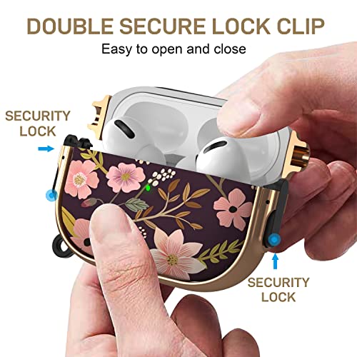 for AirPods Pro 2/1 Case Cover with Lock, Magsafe Compatible, Purple Flower - color: Purple+Pink, size: AirPods Pro 2/1 Case (2019/2022/2023)