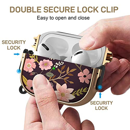 for AirPods Pro 2/1 Case Cover with Lock, Magsafe Compatible, Purple Flower - color: Purple+Pink, size: AirPods Pro 2/1 Case (2019/2022/2023)