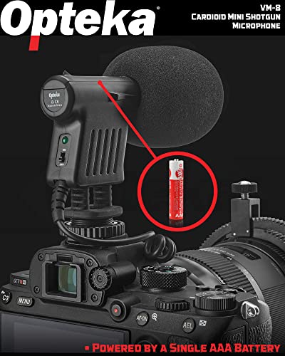 Opteka 3.5mm Cardioid Mini-Shotgun Hot Shoe Microphone for Mirrorless Cameras, DSLRs, and Camcorders with Windscreen, Fuzzy Dead Cat, Pouch