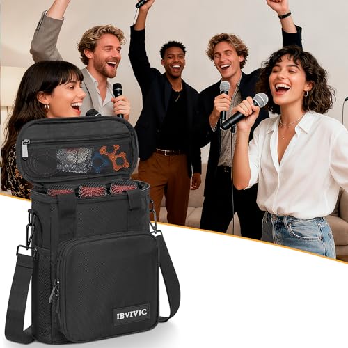 IBVIVIC 3 Slots Wireless Microphone Case with Foam, Mic Carrying Bags | Microphone Carrying Case with Shoulder Strap for Party, Singing (Black) - size: 3 Slots