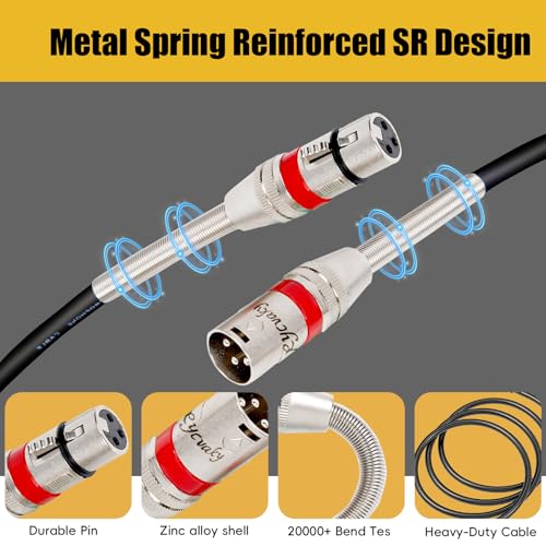 XLR Cables 10FT 6 Pack, Heavy Duty Oxygen-Free Copper 3-Pin Balanced Shielded XLR Male to Female Microphone Cable for Recording Studio Speaker, PA Systems, Audio Mixer and More - size: 10 Feet, style: 6-pack