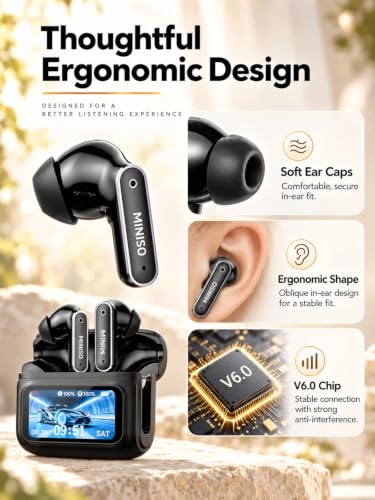 MINISO MS128 ANC Bluetooth 6.0 in-Ear Earbuds Touch Screen Charging Case - color: Black