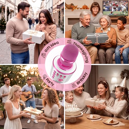 BONAOK Wireless Bluetooth Karaoke Microphone,3-in-1 Portable Handheld Karaoke Mic Speaker Machine Home Party Birthday for All Smartphones PC（Light Pink） - color: Light Pink