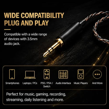 Hi-Fi Wired In-Ear Monitor Headphones, Detachable Cable IEM Earbuds with Ergonomic Noise Isolating Design, 3.5MM Earphones Clear Sound for Music, Gaming, Studio Monitoring & Audiophiles (Without Mic) - color: Black
