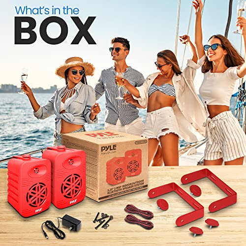 Pyle 500 Watt Bluetooth Indoor Outdoor Speakers Pair - Dual Waterproof 5.25” 2-Way Full Range Speaker System w/ 1/2” High Compliance Polymer Tweeter | Home, Boat, Marine, Deck, Patio, Poolside (Red) - color: Red