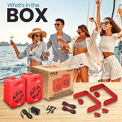Pyle 500 Watt Bluetooth Indoor Outdoor Speakers Pair - Dual Waterproof 5.25” 2-Way Full Range Speaker System w/ 1/2” High Compliance Polymer Tweeter | Home, Boat, Marine, Deck, Patio, Poolside (Red) - color: Red