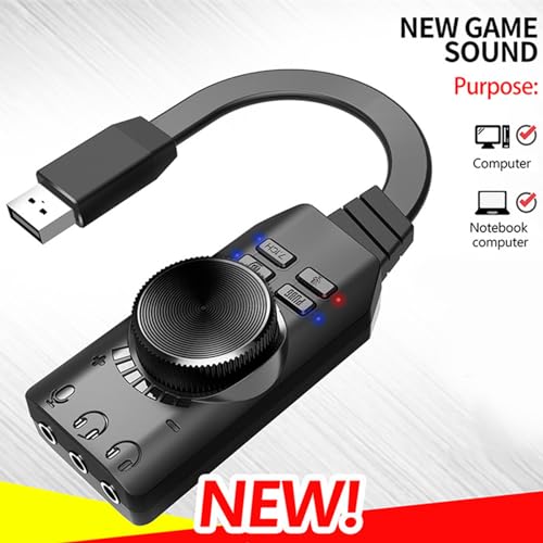 Vikye USB Sound Card Adapter, USB to 3.5mm Jacks 7.1 Channel Mute Button Volume Control USB External Stereo Sound Card for PC Laptop Headset, Vikyemyh5utipw6