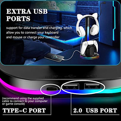 PS5 Controller Charging Station with RGB Headphone Stand, PS5 Controller Charger Holder with 2 USB Port, Headset Stand for PlayStation 5 & DualSense Edge Controllers Charging Dock - size: Charger for PS5