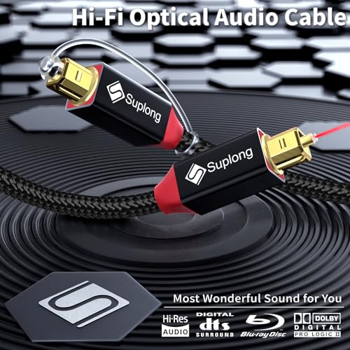 Suplong Optical Audio Cable 24K Gold-Plated Digital Optical Audio Toslink Cable for [S/PDIF] LG/Samsung/Sony/Philips Sound Bar, Smart TV, Home Theater, PS4, Xbox & PlayStation (6ft, Black) - color: Black, size: 6ft