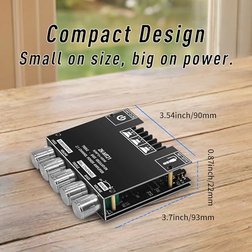 ZK-MT21 2.1 Channel Bluetooth Amplifier Board – Mini 12V-24V Audio Amplifier with Subwoofer Output, Bass Treble Control 50W+50W+100W– DIY HiFi Home TV Amp for Passive Speakers - size: ZK-MT21