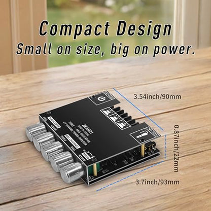ZK-MT21 2.1 Channel Bluetooth Amplifier Board – Mini 12V-24V Audio Amplifier with Subwoofer Output, Bass Treble Control 50W+50W+100W– DIY HiFi Home TV Amp for Passive Speakers - size: ZK-MT21