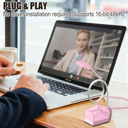 3.5 mm Jack Computer Microphone, Plug &Play Desktop Omnidirectional Condenser PC Laptop Mic, Ideal for Recording, Gaming, Streaming, Podcast Microphone, Pink