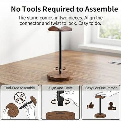 Headphone Holder Stand for Desk, Wood and Metal Headset Hanger Mount Hook Gaming Holder Desktop Earphone Artful Functional Craftsmanship Stand for All Headsets with Solid Wooden Base - style: Walnut