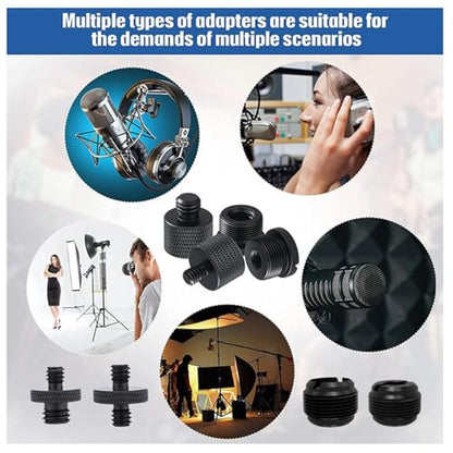 13 Pack Microphone Stand Adapter Screws with Extension Tube,Black Aluminum Alloy,3/8 to 5/8 and 1/4 Threaded Screw Mount for Mic Boom Arm,Camera Tripod,Projector Stand Arm,Fill Light