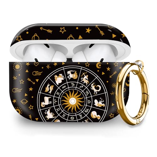 Cute Hard Case Compatible with AirPods Pro 2nd/1st Generation, Protective Cover with Golden Keychain, Fits 2023/2022/2019 Models, for Women, Girls, and Men(Cute Horoscope - color: Cute Horoscope