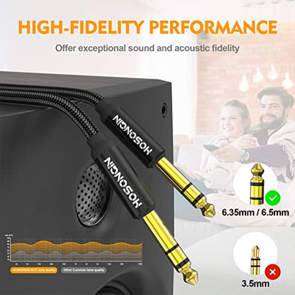 HOSONGIN 1/4 Inch TRS Instrument Cable 10ft 2-Pack [Nylon Braided Shielded], 1/4 Inch to 1/4 inch TRS Male to Male Plug Stereo Audio Cord, Quarter Inch 6.35mm Balanced Interconnect Line - 10 feet - size: 10 Feet, style: 1/4" TRS Cable - 2 Pack