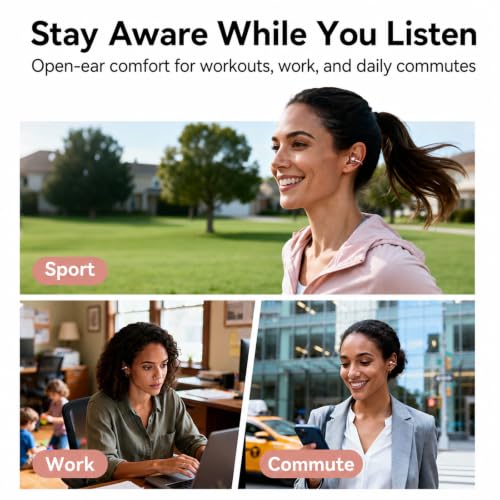 Kinglucky Upgraded Clip-On Earbuds, Open Ear Earbuds Comfortable Secure Fit | Crystal-Clear Sound, 40H Playtime, Wireless Headphones Bluetooth 6.0 for Women, Glasses & Small Ears, Sports, IP56, Rose Gold - color: Rose Gold