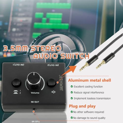 2 Ports 3.5mm Stereo Audio Switch Audio Switcher Passive Speaker Headphone Manual Selector Splitter Box Audio Sharing for CD Player LaptopHeadphone with 0.5M Audio Cable(1in-2out/2in-1out) - size: 2 Port