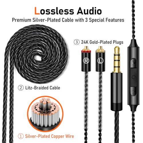 Audiovance Vibes 202M HiFi Wired Earbuds in-Ear Monitor Headphones with Mic | Clear Sound, Deep Bass, Noise-Isolating Ear Buds, Silver-Plated Cord, Gaming IEM Earphones, Comfort Fit, Case, 3.5mm Plug