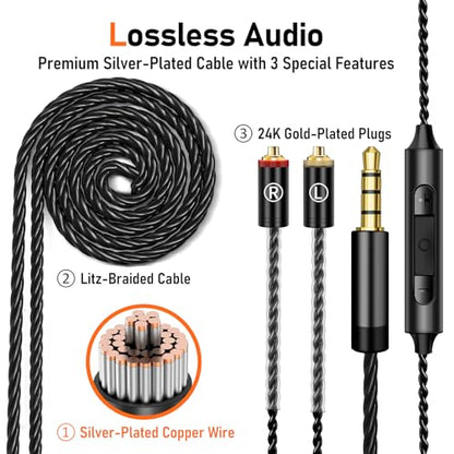 Audiovance Vibes 202M HiFi Wired Earbuds in-Ear Monitor Headphones with Mic | Clear Sound, Deep Bass, Noise-Isolating Ear Buds, Silver-Plated Cord, Gaming IEM Earphones, Comfort Fit, Case, 3.5mm Plug