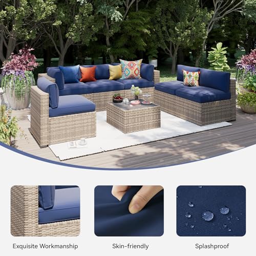 Aoxun Waterproof Cushion Covers for Outdoor Furniture 14PCS, Covers Only - color: Navy