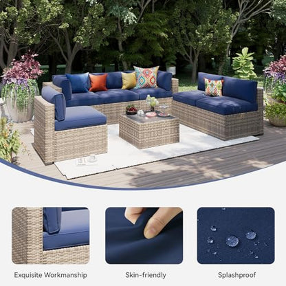 Aoxun Waterproof Cushion Covers for Outdoor Furniture 14PCS, Covers Only - color: Navy