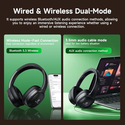 Hybrid Active Noise Cancelling Headphones, Wireless Over Ear Bluetooth | 50H Long ANC Playtime, Rotatable and Foldable, HiFi Audio Deep Bass, Customized EQ via APP, Transparency Mode - color: Black