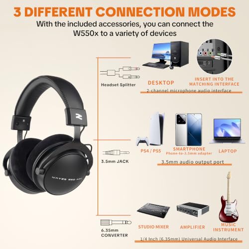 talomen Studio Monitor Headphones for Recording, Wired Over Ear Studio Headphones with Detachable Boom Microphone, Professional Monitoring Headset for Podcast, Broadcast, Streaming & Audio Mixing