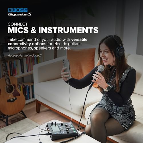 BOSS Gigcaster 5 Compact 5-Channel Audio Streaming Mixer with Direct Guitar/Bass Input | 2 XLR Mic Inputs | Stereo Line Input | 8 Touchscreen SFX Pads | 16x12 USB Audio Interface