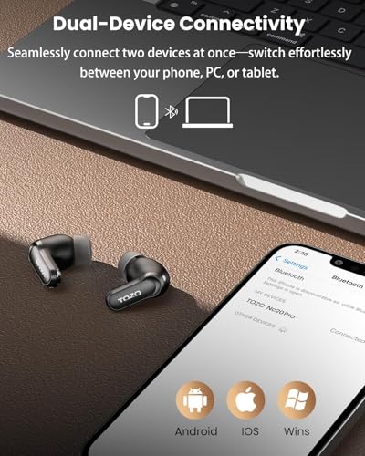 TOZO NC20 Pro Active Noise Cancelling Wireless Earbuds, Smart LCD Screen | LDAC Hi-Res Audio, Stereo Bass, 6 Mics AI Call Ear Buds, 80H Playtime, IPX8 Waterproof, 32 EQ via App, Wireless Charging - color: Ink Black