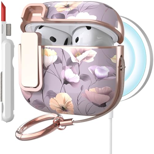 TATOFY Cover for AirPods Pro 4th Generation Case with Lock Clip Cleaner Kit Slim Hard AirPod 4 Lock Case Compatible with MagSafe (Gray Purple) - color: Gray Purple, size: AirPods 4th Gen