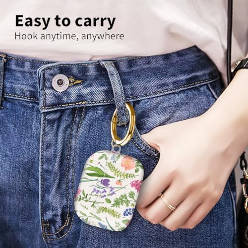 Compatible with Airpod pro 2nd/1st Generation Case Cover with Gold Round Keychain Cute Pattern Hard & Anti Slip Cover for Men Women & Girls（Flower Landscape） - color: Flower Landscape