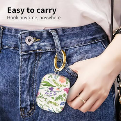Compatible with Airpod pro 2nd/1st Generation Case Cover with Gold Round Keychain Cute Pattern Hard & Anti Slip Cover for Men Women & Girls（Flower Landscape） - color: Flower Landscape