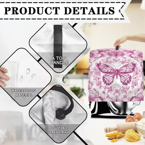 Stand Mixer Dust Cover, Stand Mixer Cover with Multi Pockets for Women Fashion Printed Coffee Maker Dust Cover Stand Mixer Protective Cover Pink Butterfly - color: Pink Butterfly, size: S