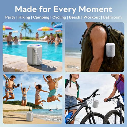 Portable Bluetooth Speaker, IPX7 Waterproof Wireless Speaker with 20W Loud Stereo Sound, 15H Playtime & Beat-Synced RGB Light, Small Outdoor Speaker for Shower, Pool, Beach,Hiking,Gifts(Gray) - color: Gray
