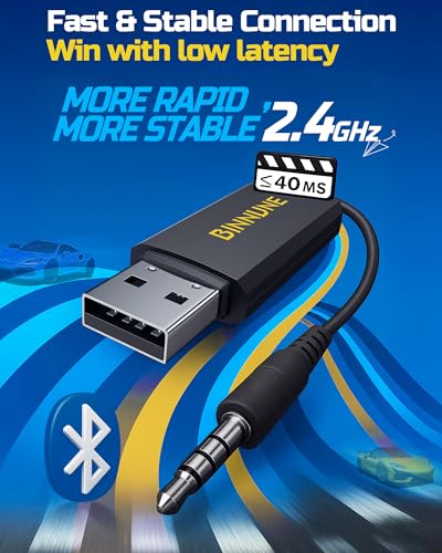BINNUNE Wireless Gaming Headset — 2.4GHz Low-Latency USB Dongle + Bluetooth, 50mm Drivers 7.1 Surround, Noise-Cancelling Mic, 40H Battery — Over Ear Wireless Headphones for PS5, PC, Laptop, Yellow - color: Yellow, style: For PS5