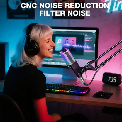 Gaming Microphone for PC, 3.5mm AUX/XLR RGB Condenser Mic for Streaming | Plug and Play | Easy Setup for Videos YouTube Creator Streamer Starter Gamers | Podcast Mic with Desktop Stand for PC/Laptop