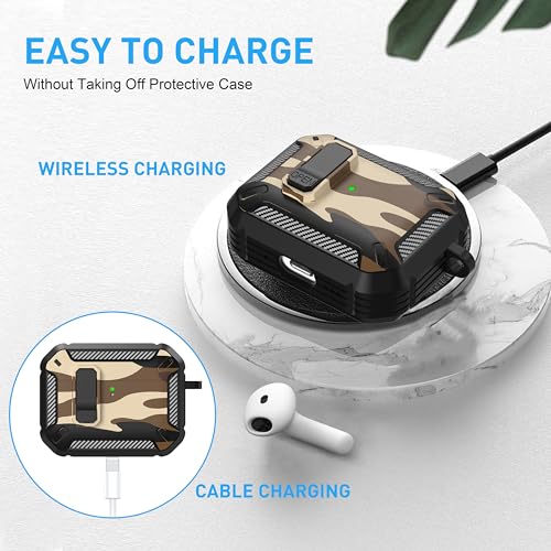 for AirPods Pro 3 Case with Magnetic Lock, Magsafe Compatible, Camo Brown - color: Camo Brown, size: AirPods Pro 3 Case 2025