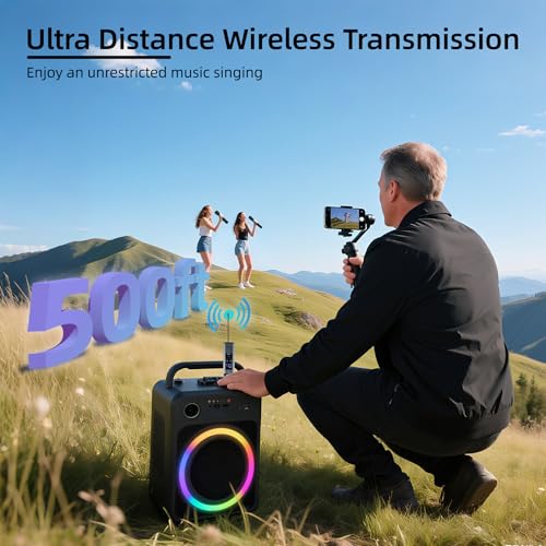 Wireless Microphones for Singing Karaoke, 500ft/150m Long Range Metal Dual Cordless Mic System with 99 Channels, 40H Battery, Professional Microfonos Inalambricos for DJ Party Church