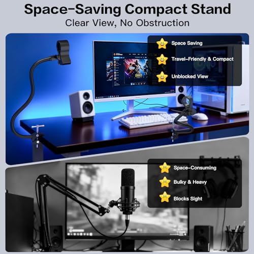 ZealSound Gooseneck Microphone Stand with Clamp, Flexible 13'' Boom Arm Mic Mount for Desk & Pipes, Compatible with Blue Yeti, Snowball, Razer, Pyle, Podcasting & Streaming - size: 13 inch