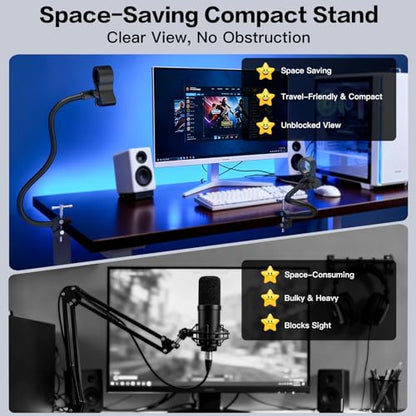 ZealSound Gooseneck Microphone Stand with Clamp, Flexible 13'' Boom Arm Mic Mount for Desk & Pipes, Compatible with Blue Yeti, Snowball, Razer, Pyle, Podcasting & Streaming - size: 13 inch