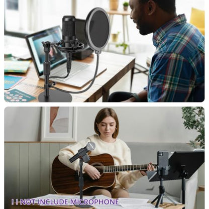 Mic Stand Desk Adjustable Desktop Microphone Stand with Stable Metal Base, Shock Mount, Pop Filter, Mic Clip, and Mic Adapter for AT2020, HyperX QuadCast, Blue Yeti, Shure SM58