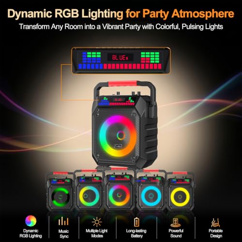 Karaoke Machine and 2 Wireless Microphones for Adults & Kids | Karaoke Speaker with RGB Lights, Supports Bluetooth/USB/TF/AUX Inputs, Portable for Home Parties & Outdoor Events