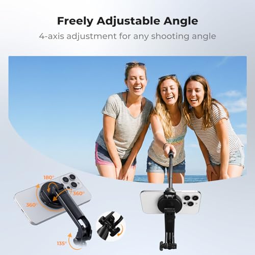 K&F CONCEPT 72" Selfie Stick for iPhone, Phone Tripod | Clip & Magnetic, Remote, 1s Open & Close, Compatible with iPhone 17-12 Osmo Pocket 4/3 Luna Ultra, X97C6 - color: Black