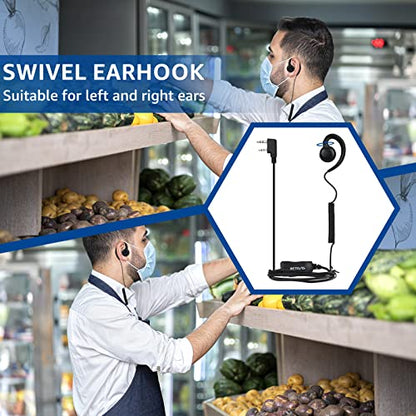 Retevis Swivel Walkie Talkie Earpiece with Mic, for RT22/RT68/RT21/H777 | Coil Tube, C-Shape Earhook, Compatible with Baofeng, Kenwood, Pxton 2 Way Radio, Two Way Radio Earpiece(10 Pack) - style: C-Shape Earhook and Coil Tube