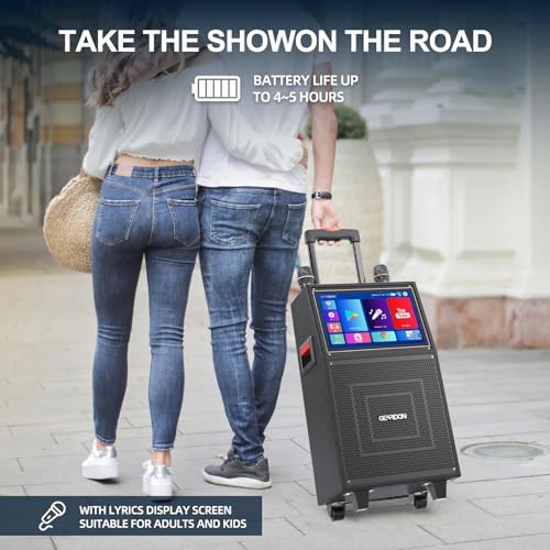 Karaoke Machine with Lyrics Display Screen for Adults, 15" Tablet | Bluetooth Speaker with 2 Wireless Mics, 1000W Peak Power, DJ Lights, Portable Karaoke System for Any Occasion - color: Black-1