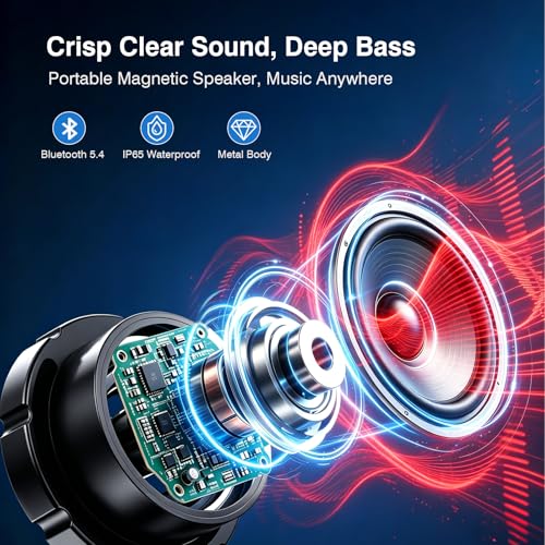EWA Shower Speaker, Magnetic Portable Bluetooth Speaker with Phone Stand,Metal Portable Wireless Mini Speakers Waterproof with Rotary Control,for Bathroom Gym Home, Birthday Gifts (Black) - color: Black