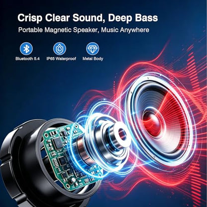 EWA Shower Speaker, Magnetic Portable Bluetooth Speaker with Phone Stand,Metal Portable Wireless Mini Speakers Waterproof with Rotary Control,for Bathroom Gym Home, Birthday Gifts (Black) - color: Black